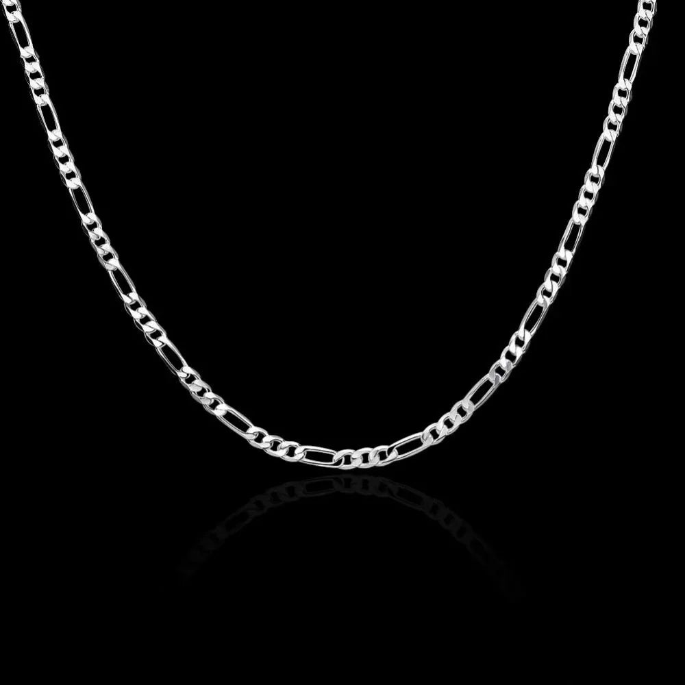 40-75cm 925 Sterling Silver 4mm Figaro Chain Necklace for Men & Women – Long Hip Hop Jewelry Gift