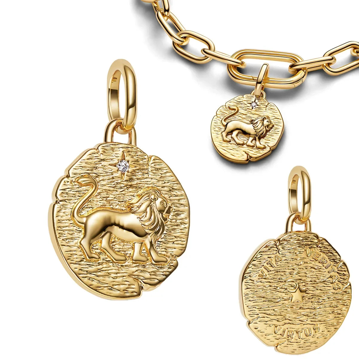 925 Sterling Silver Golden Charms – Horse, Lion & Castle Beads for Bracelets & Necklaces