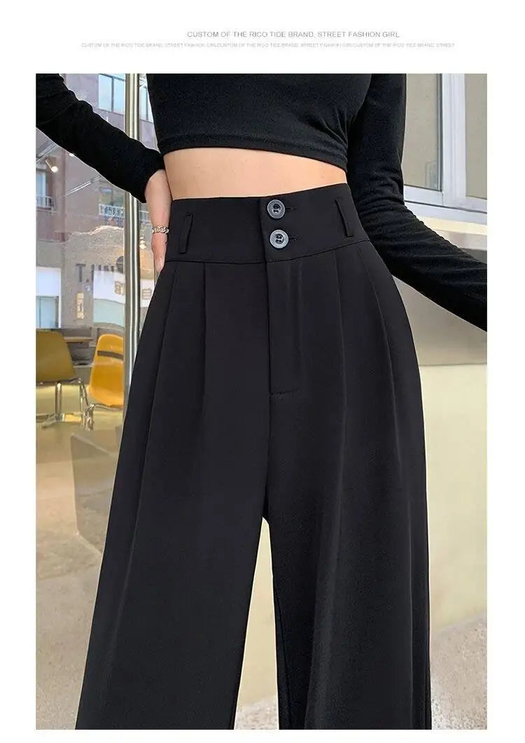 Women’s Slim Fit Straight Leg Suit Pants | Summer Thin Black Casual Trousers for Pear Shaped Body & Wide Hips