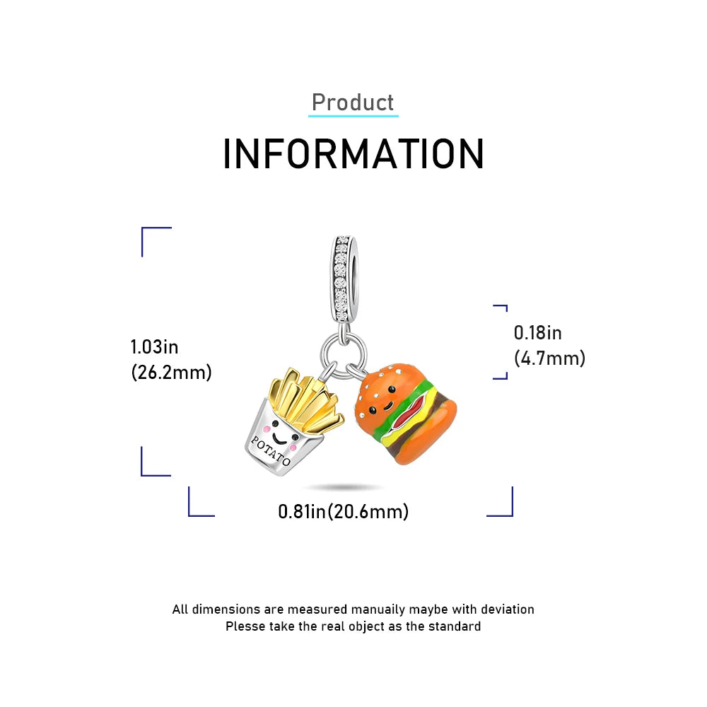 2025 New 925 Sterling Silver Coffee, Cake, Fruit & Burger Charms | Fit Pandora Bracelet & Necklace DIY Jewelry