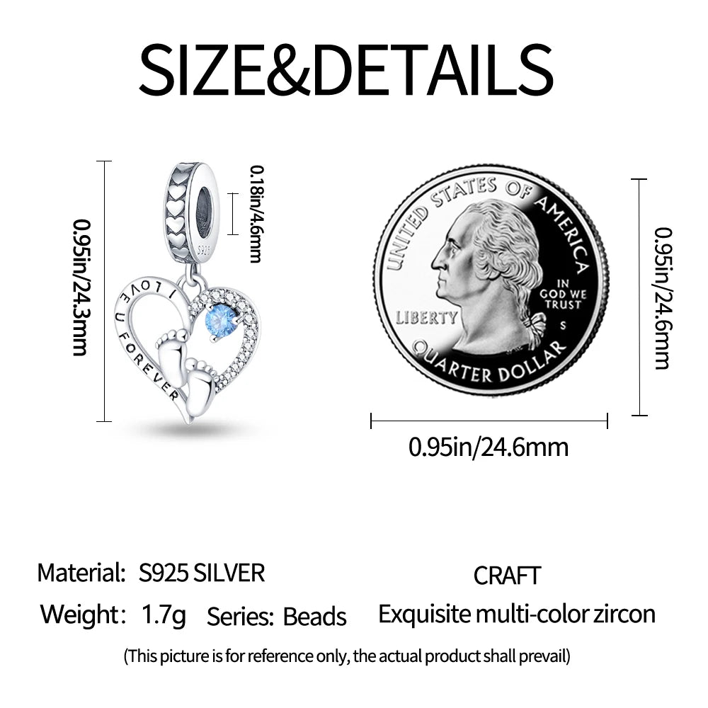 925 Sterling Silver Mother Daughter Love Embrace Pendant Charm | Heart Shaped Bracelet Bead DIY Fine Jewelry Gift