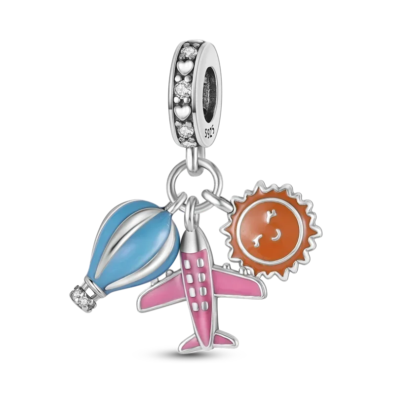 925 Sterling Silver Blue Moon Plane Space Series Glass Beads Clip Charm for Bracelet