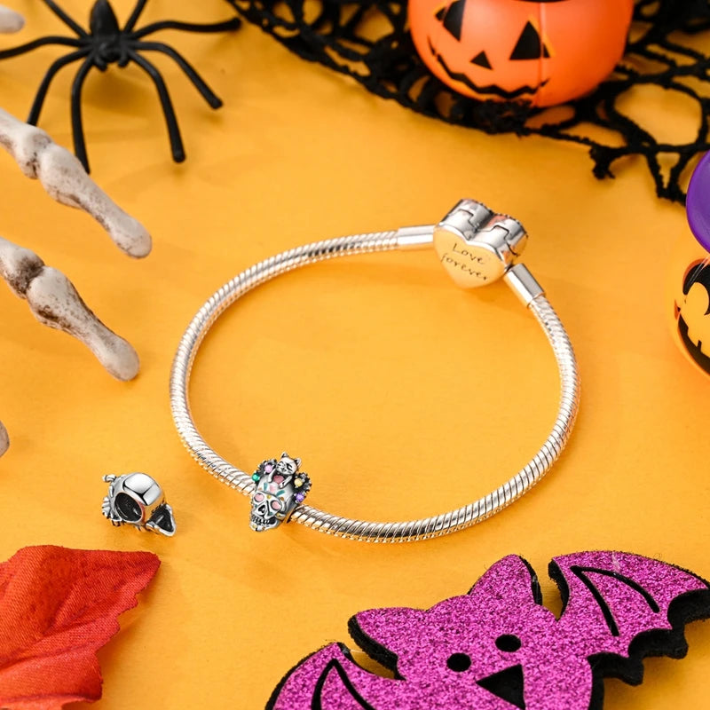 925 Sterling Silver Halloween Series Charms | Pumpkin, Witch, Skull & Candy Beads Fit Original Bracelet DIY Jewelry