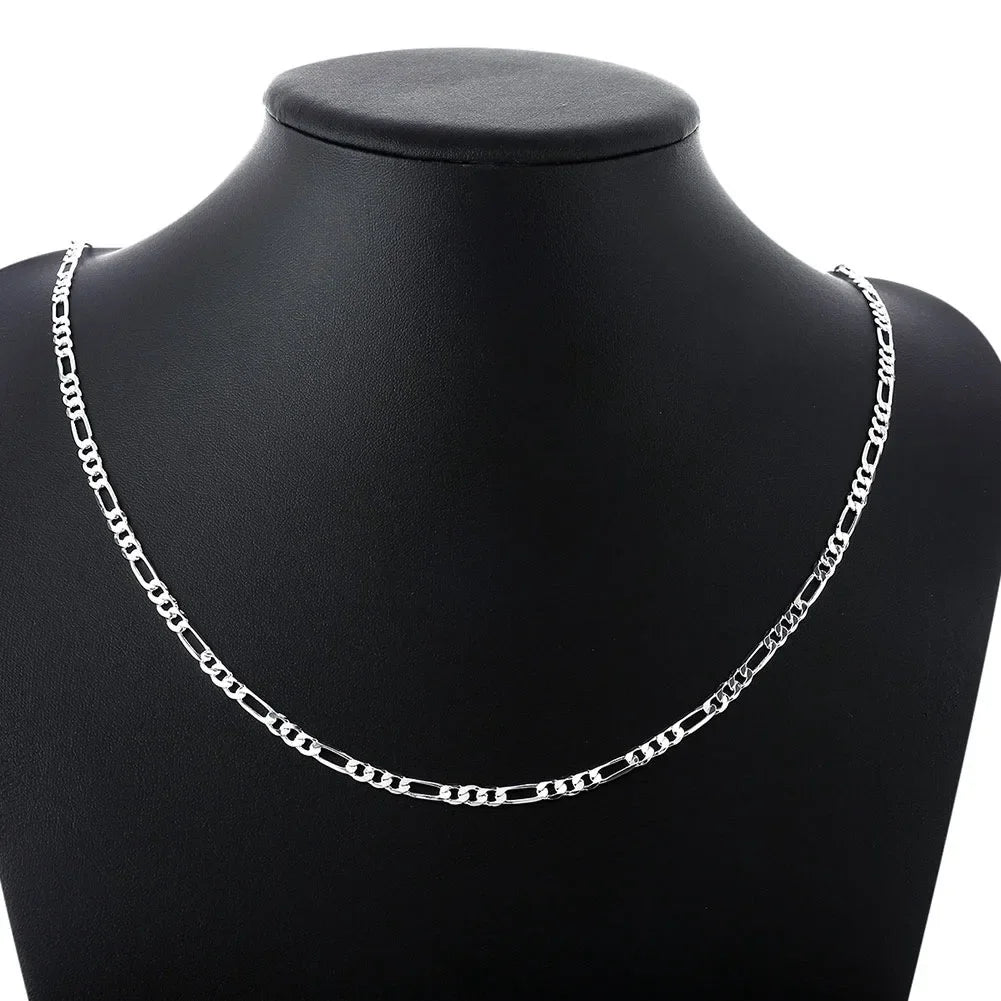 40-75cm 925 Sterling Silver 4mm Figaro Chain Necklace for Men & Women – Long Hip Hop Jewelry Gift
