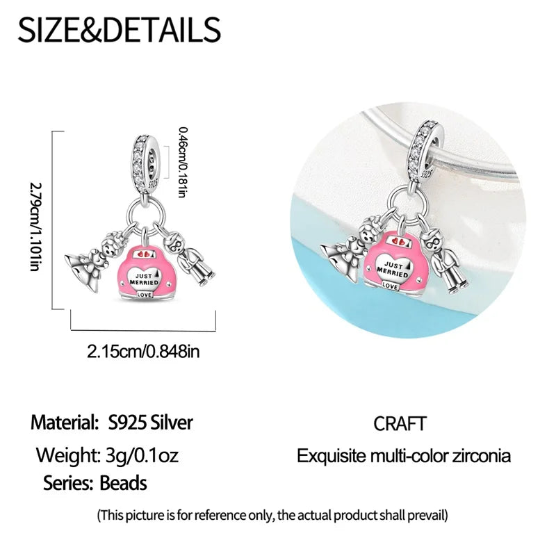 100% 925 Sterling Silver Heart Family Charms with Pumpkin & Pave Zircon Pendant – Fits Original Bracelet DIY Jewelry Gifts