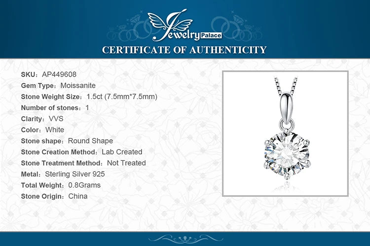 JewelryPalace Moissanite 1-3CT Round Pendant – 925 Sterling Silver Necklace for Women