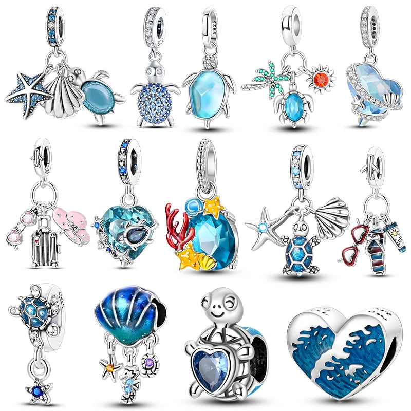 New Summer Ocean Silver Plated Sea Turtle & Starfish Shell Charm | DIY Bracelet Jewelry for Women
