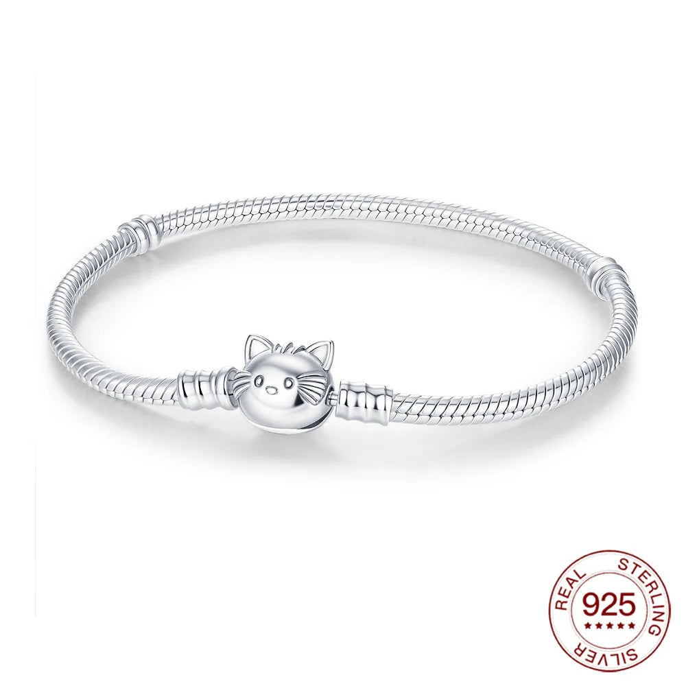 925 Sterling Silver Drop Rubber Bracelet | Love Butterfly & Clover Charm for Women’s DIY Jewelry & Gift