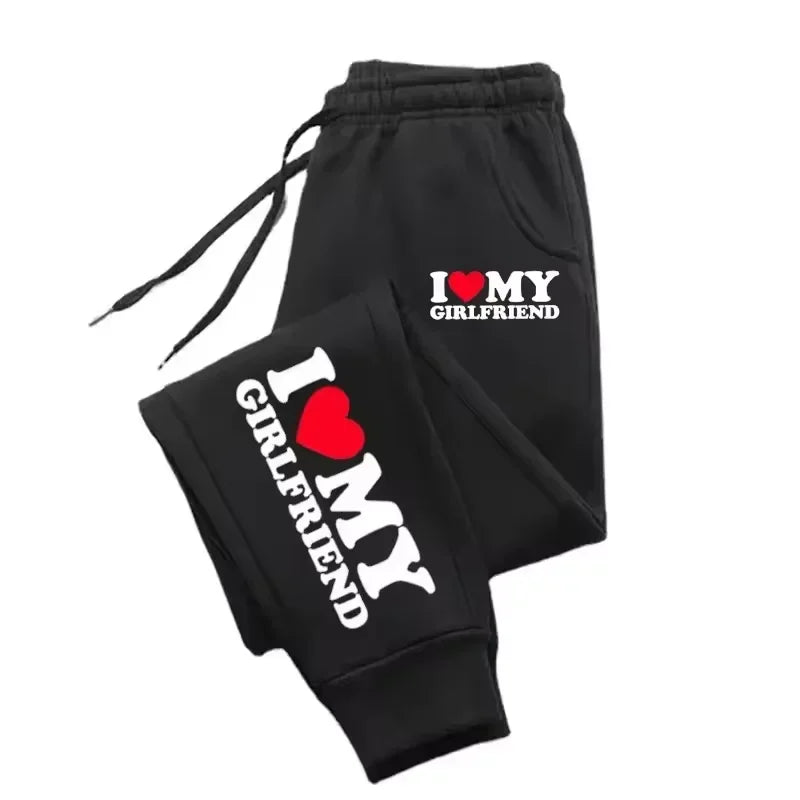 Couple Sweatpants | I Love My Boyfriend & Girlfriend Print Pants | Loose Casual Warm Drawstring Pants
