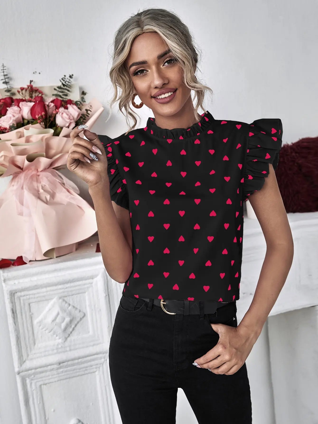 Women’s Short Sleeve Round Neck Print Shirt – Summer Ruffle Pullover Blouse 👚☀️