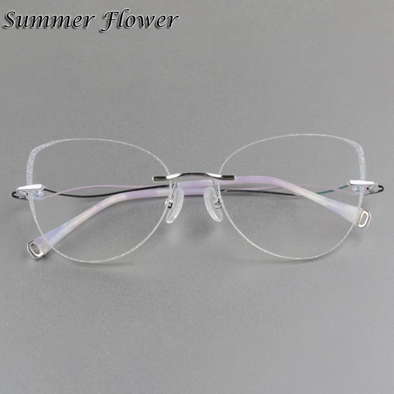 Women Rimless Titanium Cat Eye Glasses – Elegant Lightweight Butterfly Design Prescription Eyewear