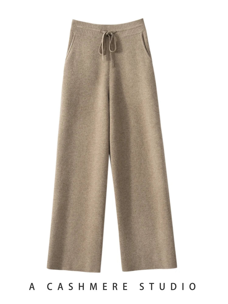 100% Cashmere High Waist Wide Leg Pants | Winter Warm Solid Trousers | Casual Korean Women’s Pants