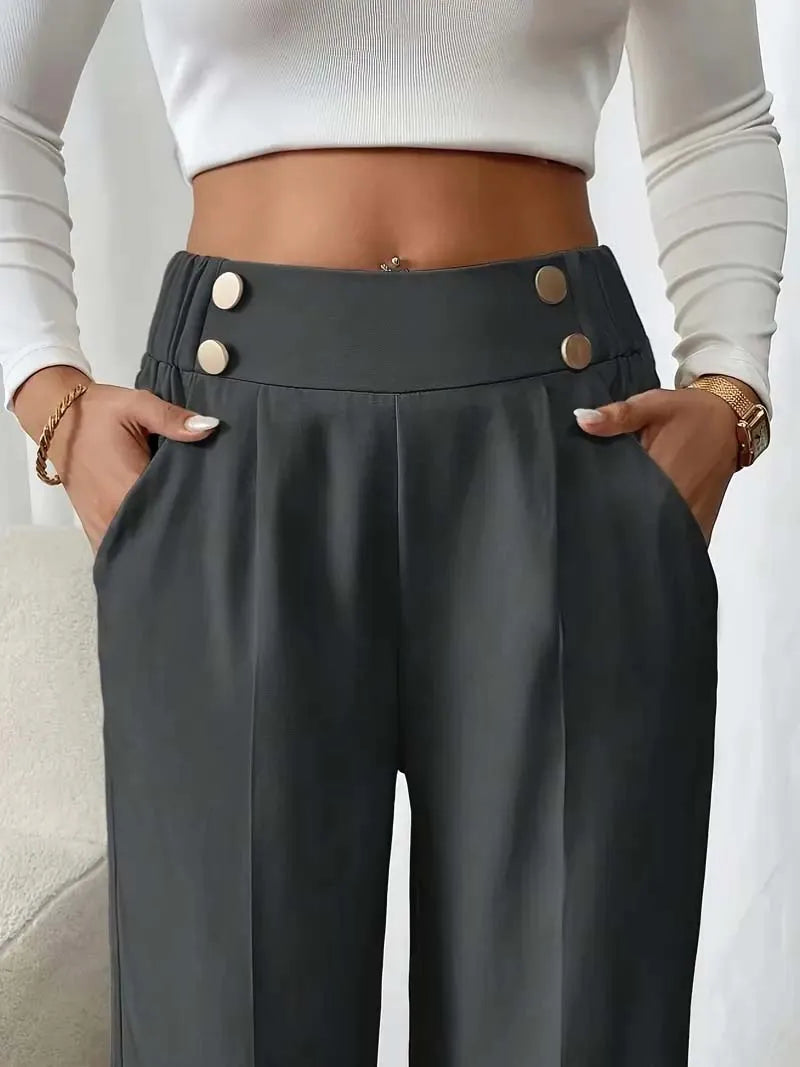 2025 Women’s High Waist Wide Leg Pants | Flowy Floor-Length Minimalist Straight Fit Trousers