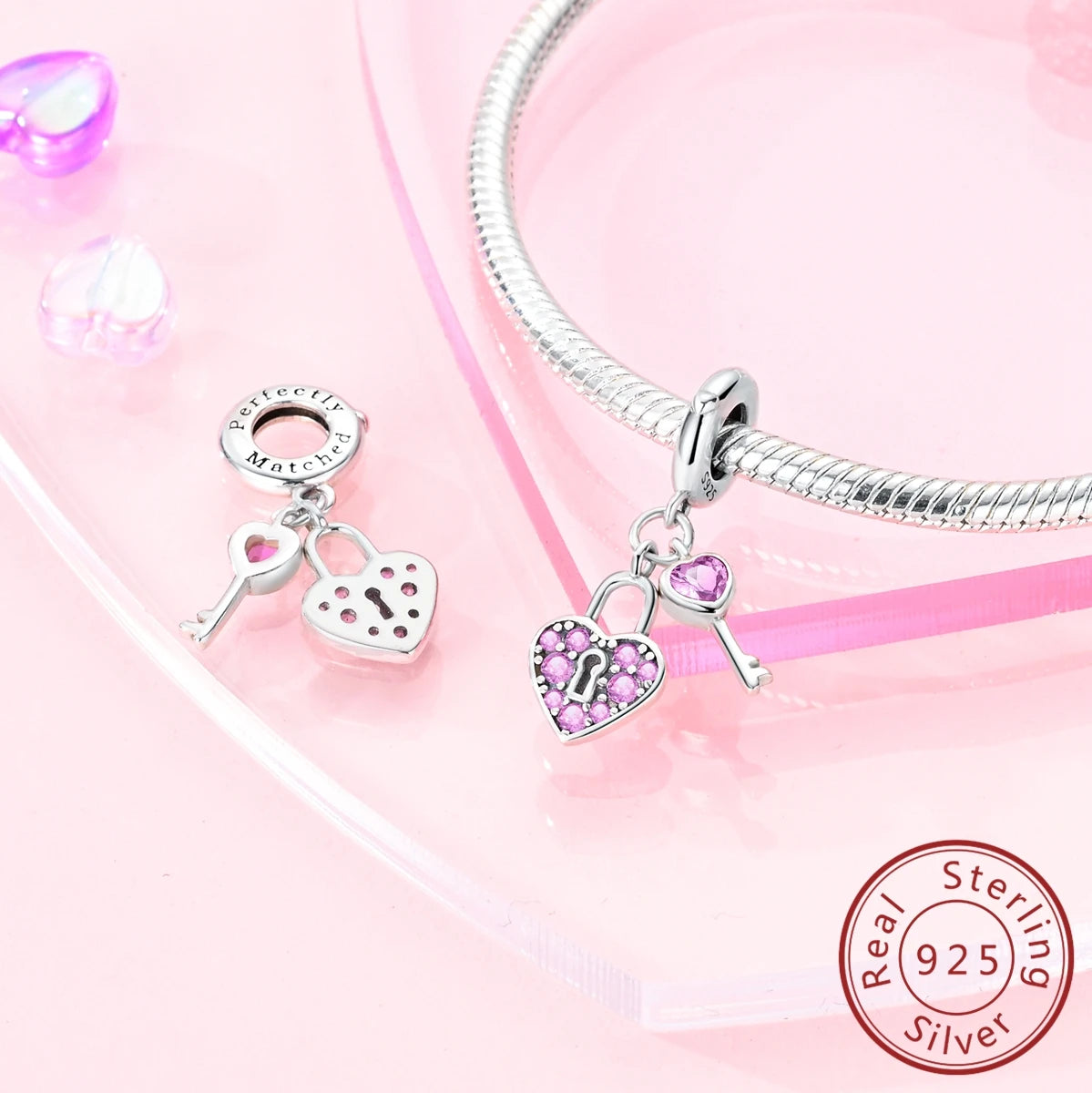 925 Sterling Silver Pink Zircon Heart Cross Charm | Fits Pandora Original Bracelet | Women’s Pendant DIY Jewelry Gift
