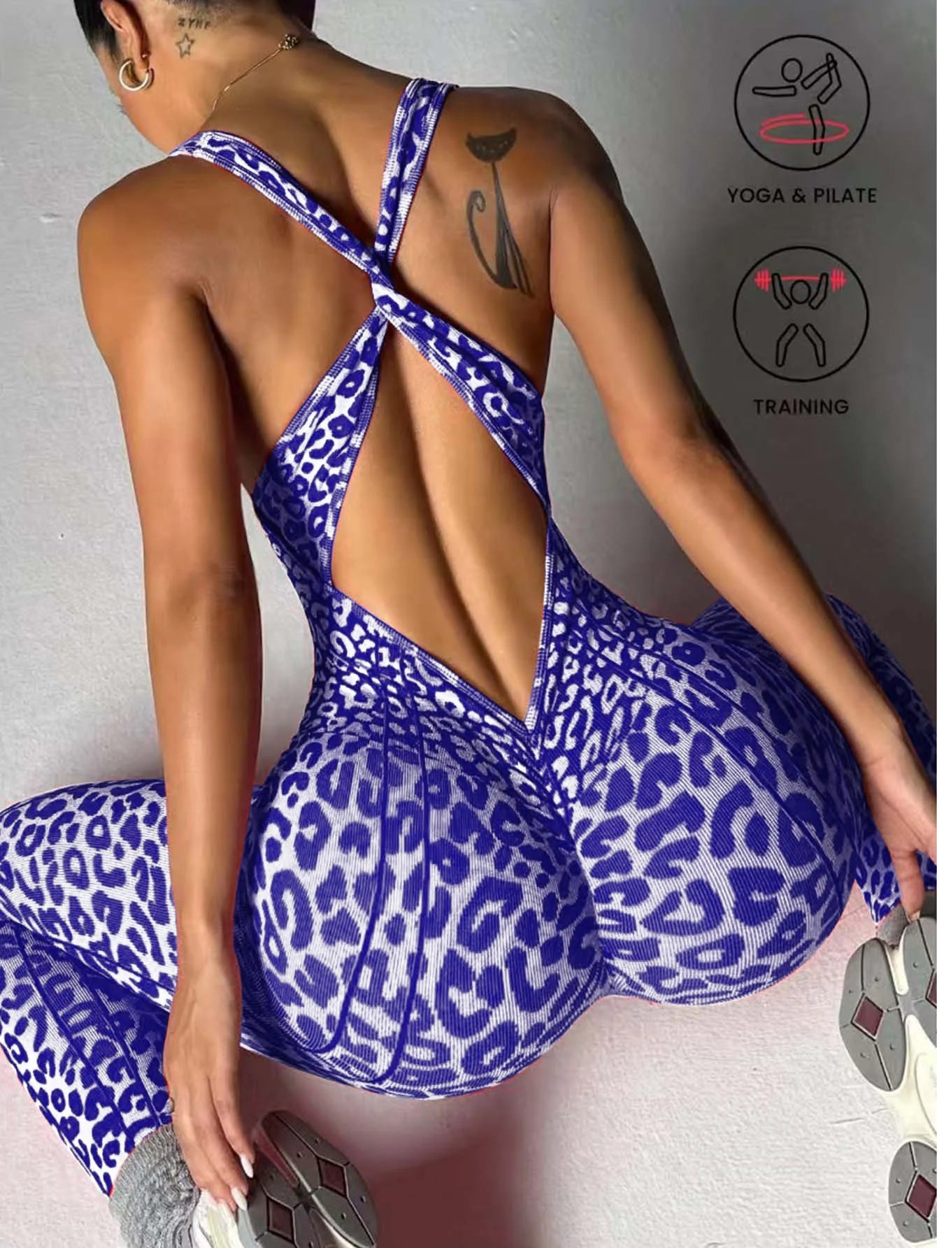 Women’s High Elasticity One-Piece Sports Yoga Suit – Cross Strap Backless Tight Fit 🧘‍♀️✨