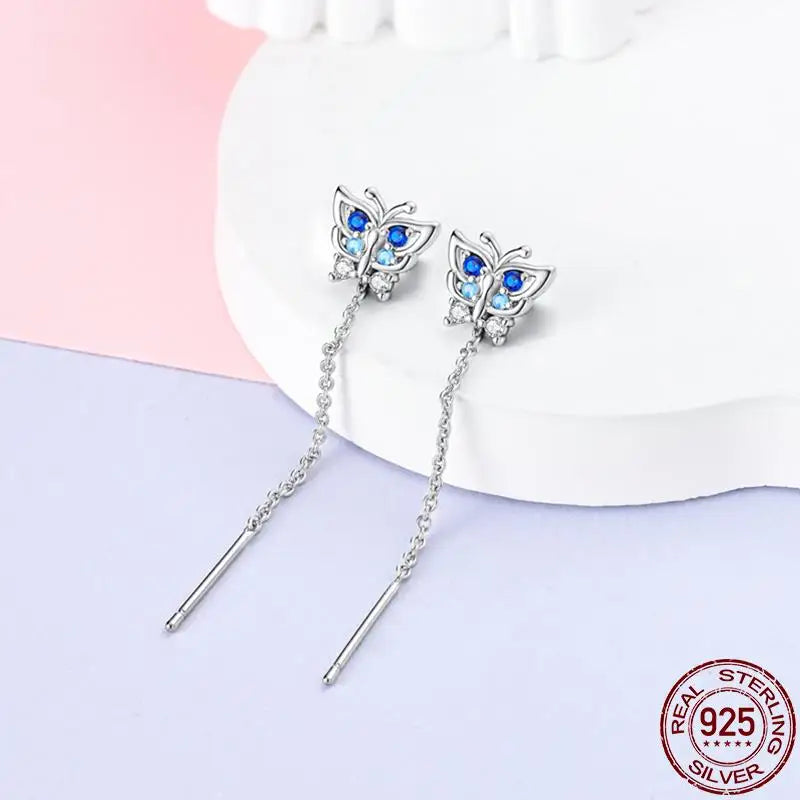 925 Sterling Silver Colorful Butterfly Hoop Earrings | Pave CZ Elegant Gothic Jewelry for Women & Friends