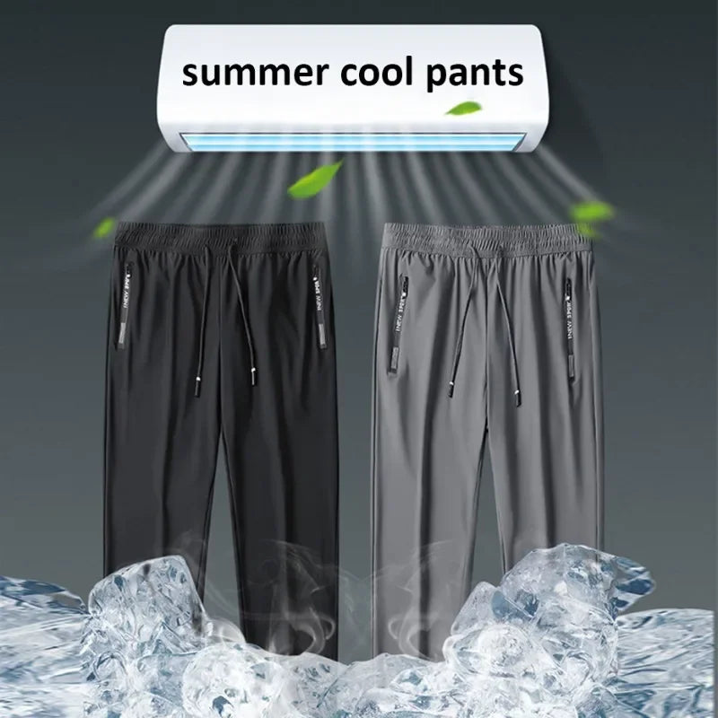 2024 Men’s Plus Size Summer Cool Pants | 7XL–8XL Stretch Sweatpants | Casual Lightweight Trousers in Black & Grey