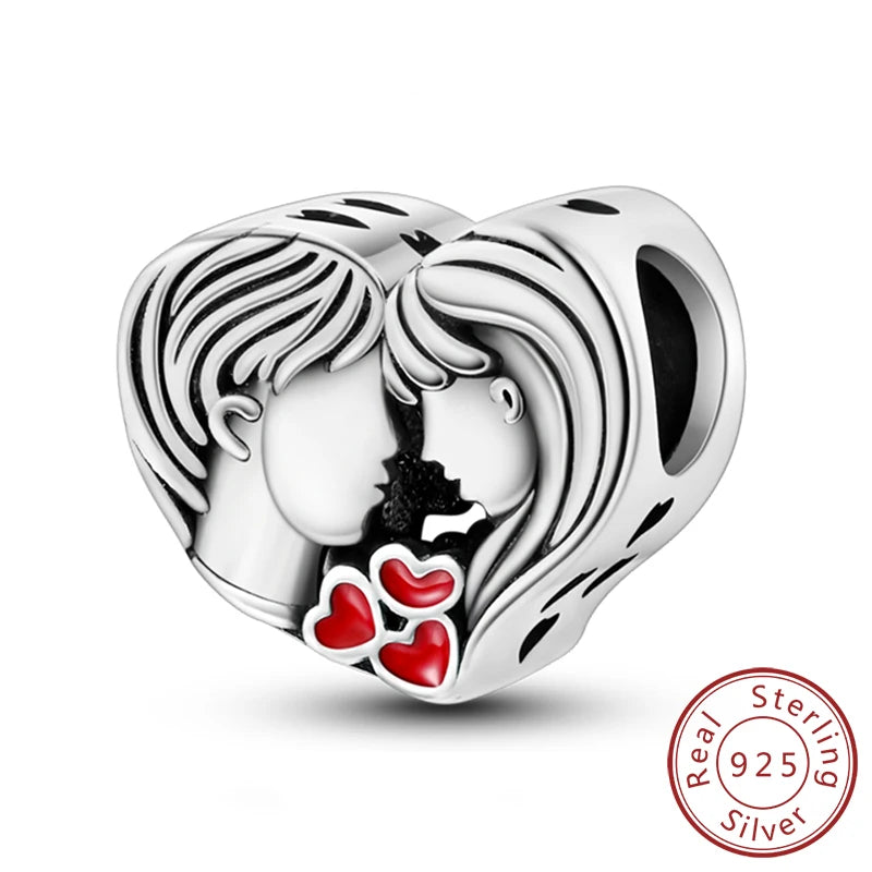 New 925 Sterling Silver Family Sister Love Heart Charm Bead | Original Bracelet DIY Jewelry Gift for Women