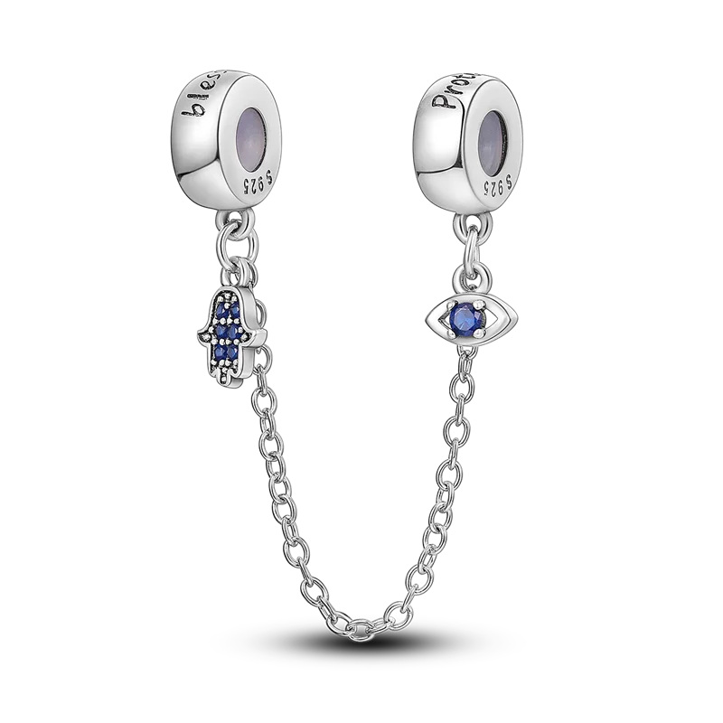 925 Sterling Silver CZ Pave Daisy Clip Charm & Safety Chain – Fits Original Pandora Bracelet, Women’s Silver Stopper Beads Jewelry