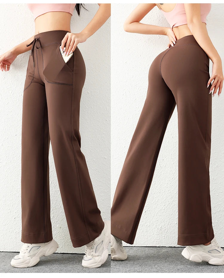Women’s Loose Straight Sweatpants | Casual Wide Leg Running Pants | Drawstring Yoga Leggings with Side Pockets
