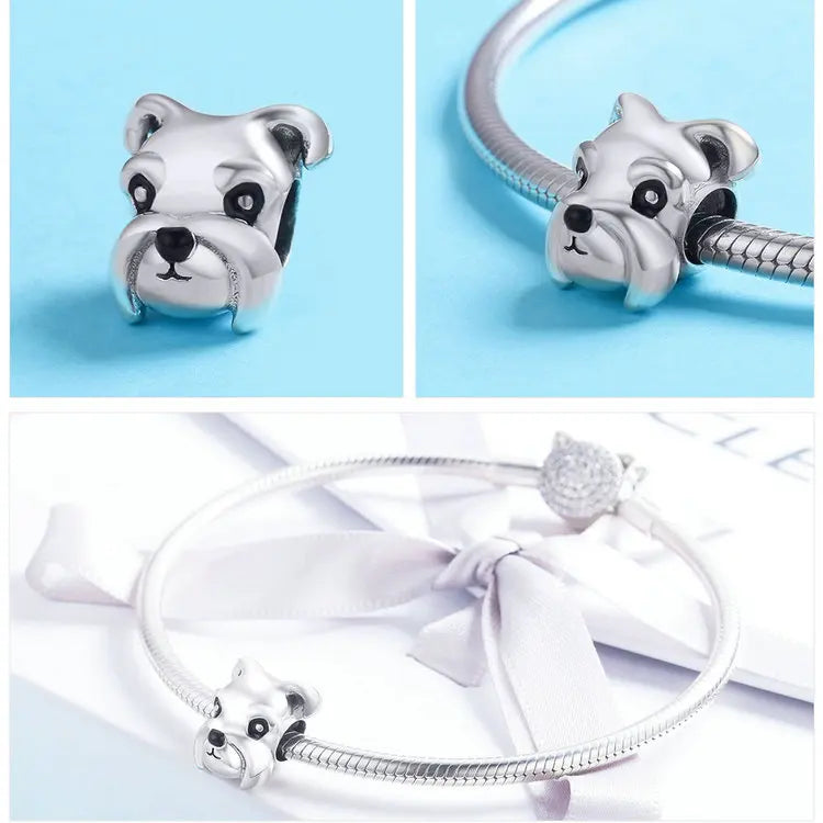 BISAER 925 Sterling Silver Dog Charm | Cute Dachshund Pet Bead Pendant for Women’s DIY Bracelet Jewelry