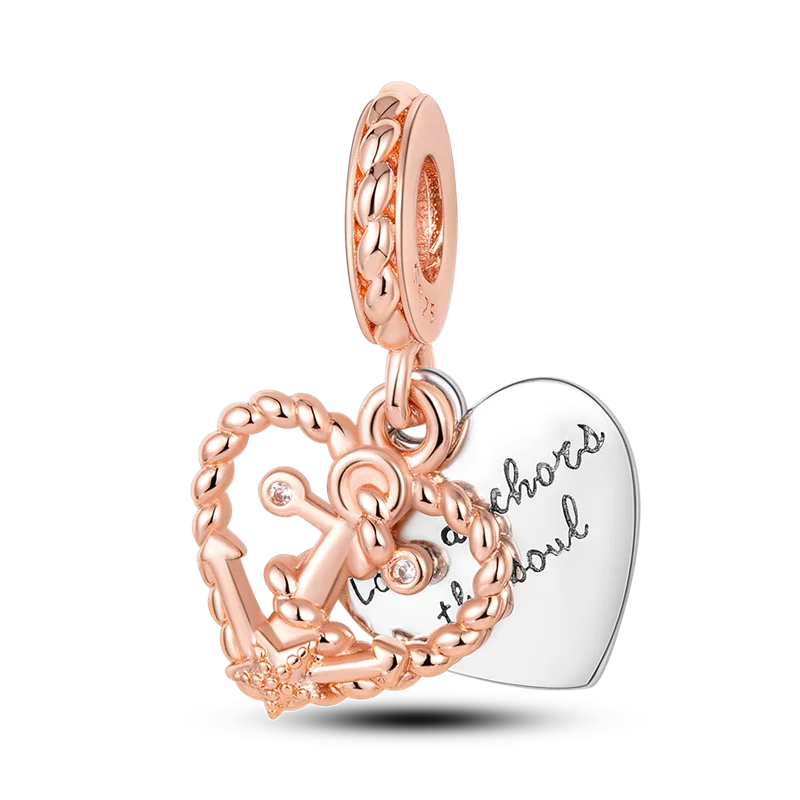 925 Sterling Silver Colorful Charms – Rose, Crown, Rainbow & Heart Dangle Beads Fit Pandora Bracelet & Necklace