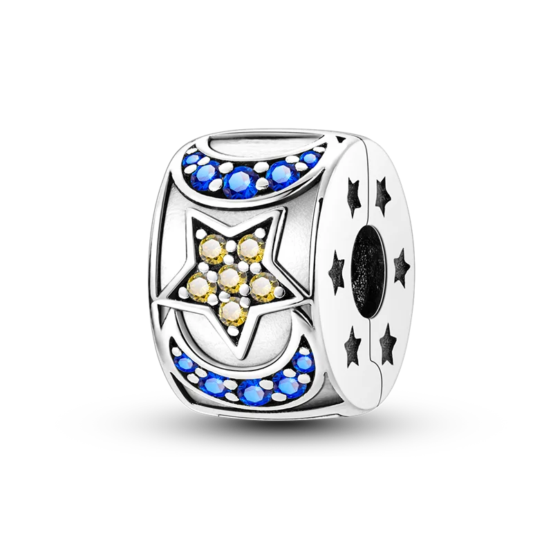 925 Sterling Silver CZ Pave Daisy Clip Charm & Safety Chain – Fits Original Pandora Bracelet, Women’s Silver Stopper Beads Jewelry