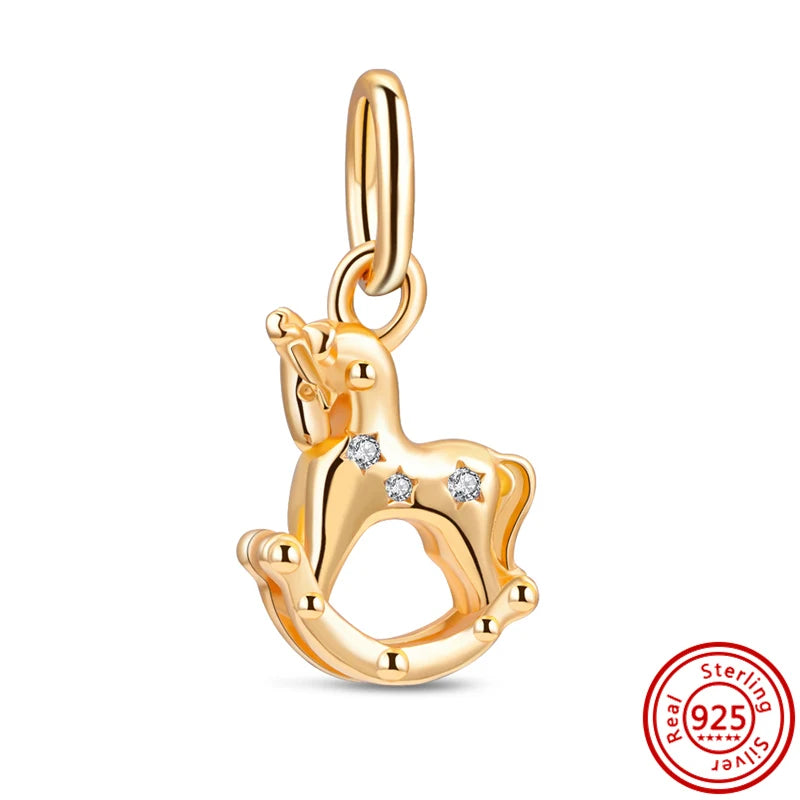 925 Silver Golden Bees & Yellow Roses Dangle Charm | Fit Original Bracelet Jewelry Gift