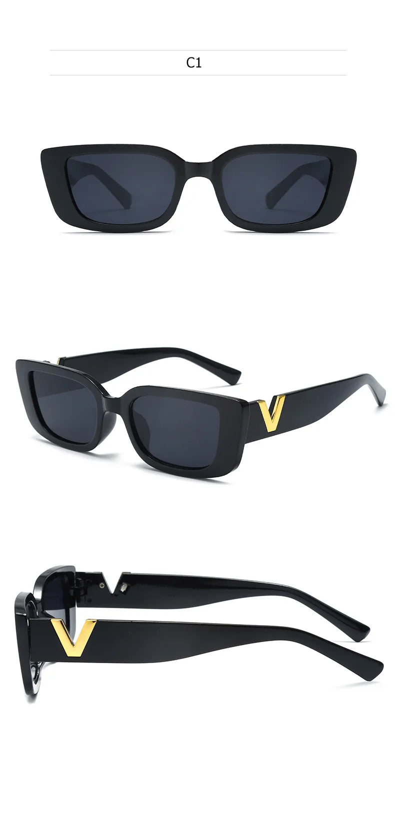 Retro Rectangle Sunglasses for Women – Brand Designer Vintage Small Frame Luxury Sun Glasses | Classic Black Square