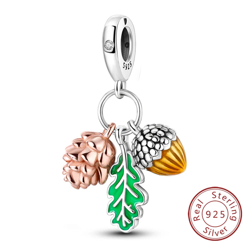 New 925 Sterling Silver Four-Leaf Clover Green Charm Bead | Lucky Pendant for Original Bracelet Jewelry Gift