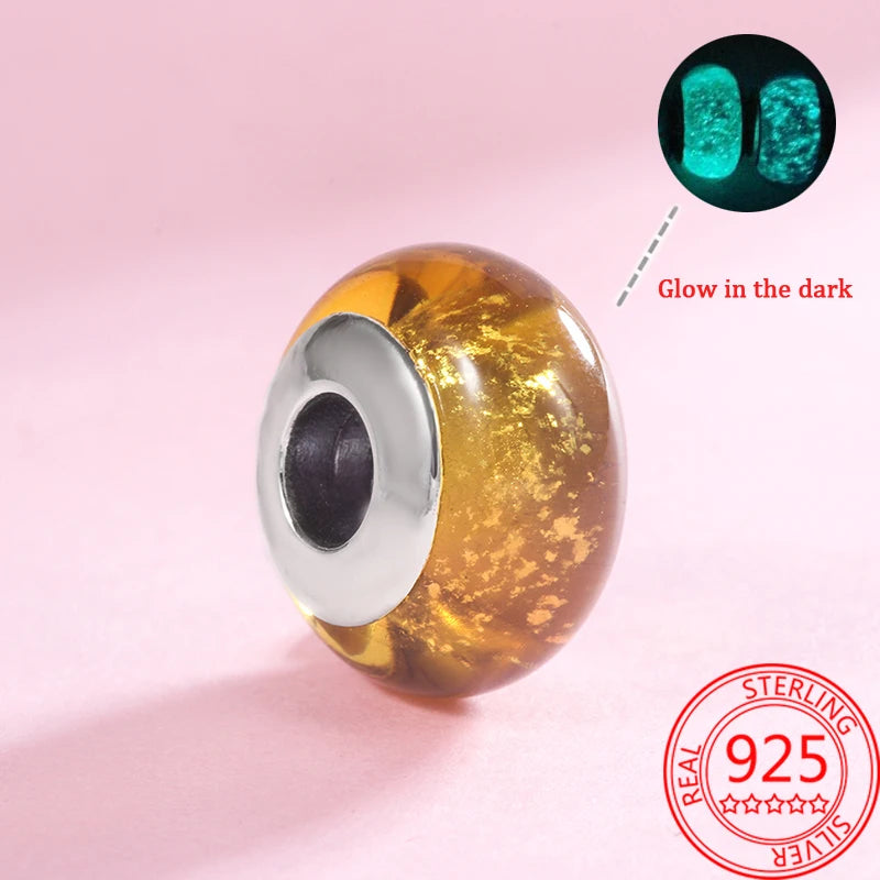 925 Sterling Silver Murano Glass Galaxy & Clover Heart Beads | Fit Pandora Bracelet DIY Jewelry Gift for Mum