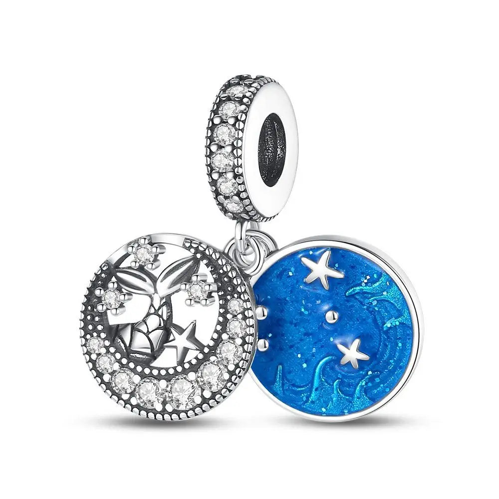 925 Sterling Silver Blue Star Compass Charm Pendant | Fit Bracelet DIY Jewelry Gift for Women