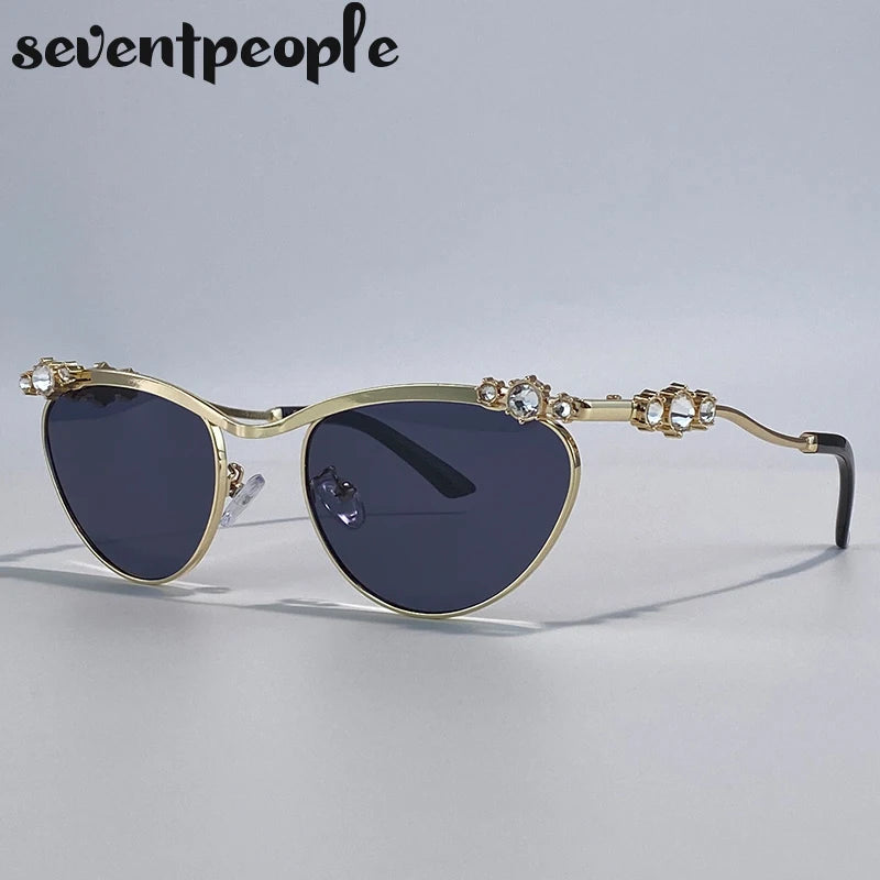 Sexy Cat Eye Punk Sunglasses for Women 2025 – Luxury Brand Metal Rhinestones Sun Glasses | Trendy Classic Shades for Ladies