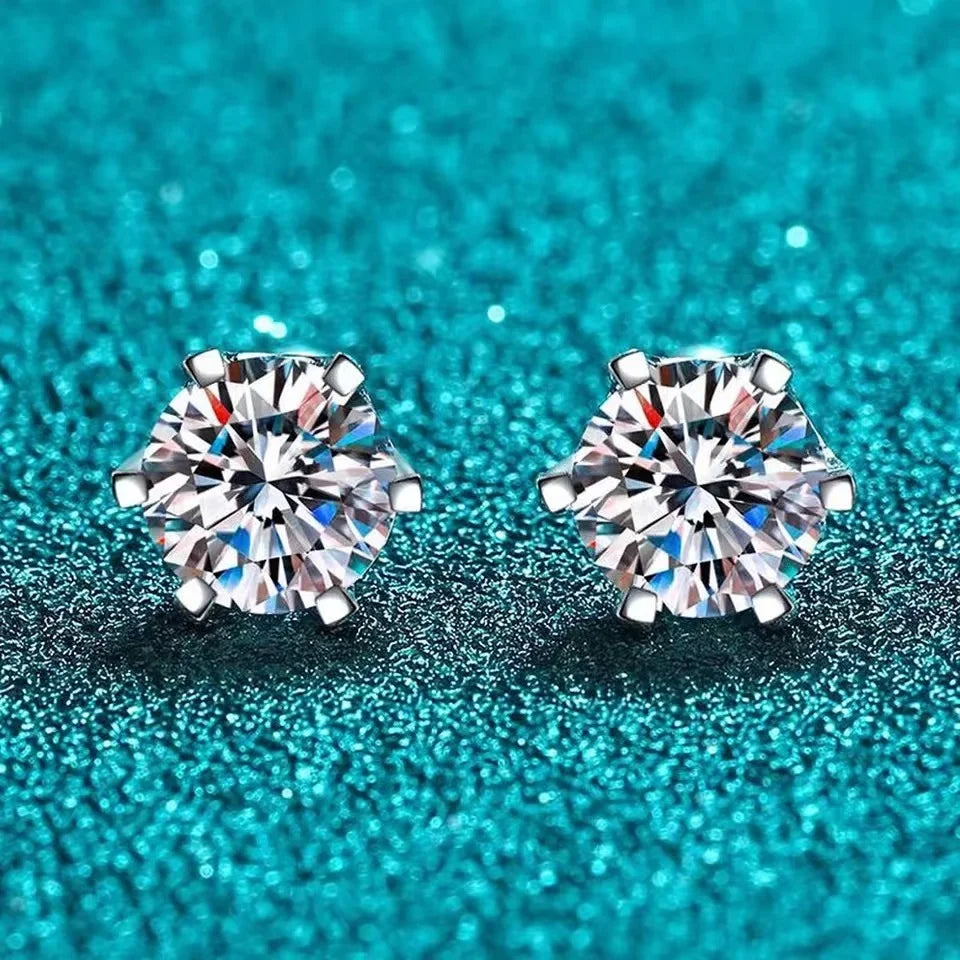 BIJOX STORY 925 Sterling Silver Moissanite Screw Stud Earrings – D Color Diamond Wedding Jewelry