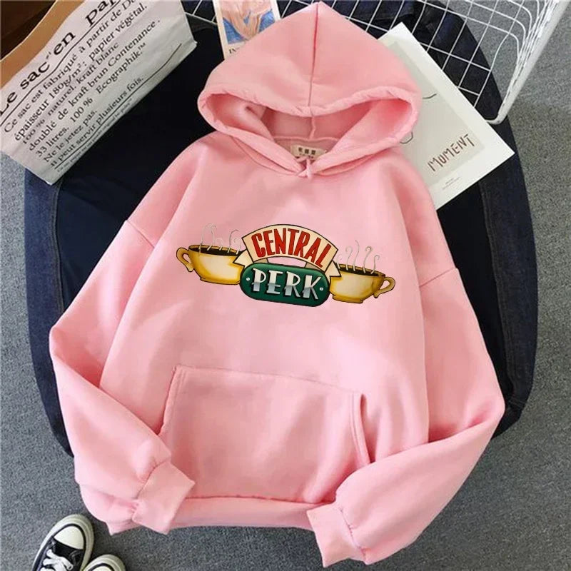 Friends TV Show Hoodie for Women – Funny Cartoon Graphic Ullzang Vintage Anime Sweatshirt 90s
