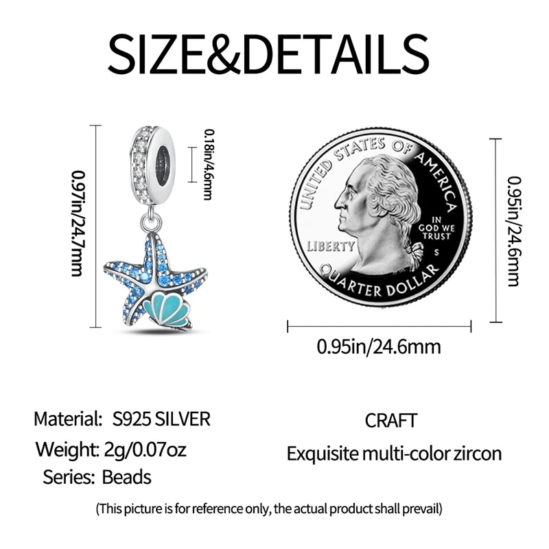 Blue Ocean Series 925 Sterling Silver Turtle Crab Mermaid Charms for 3mm Bracelet