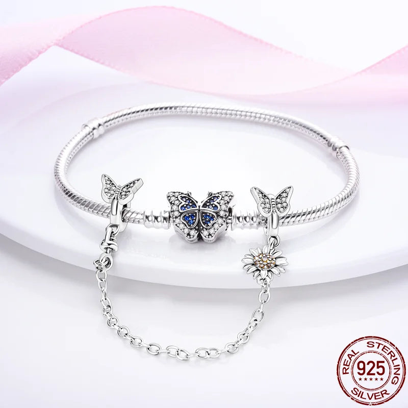 925 Sterling Silver Silicone Spacer Beads & Safety Chain | Clasp Charms Fit Original Pandora 3mm Bracelet – Women’s Jewelry