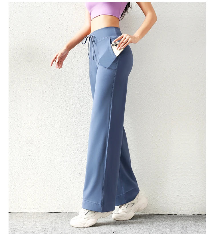 Women’s Loose Straight Sweatpants | Casual Wide Leg Running Pants | Drawstring Yoga Leggings with Side Pockets