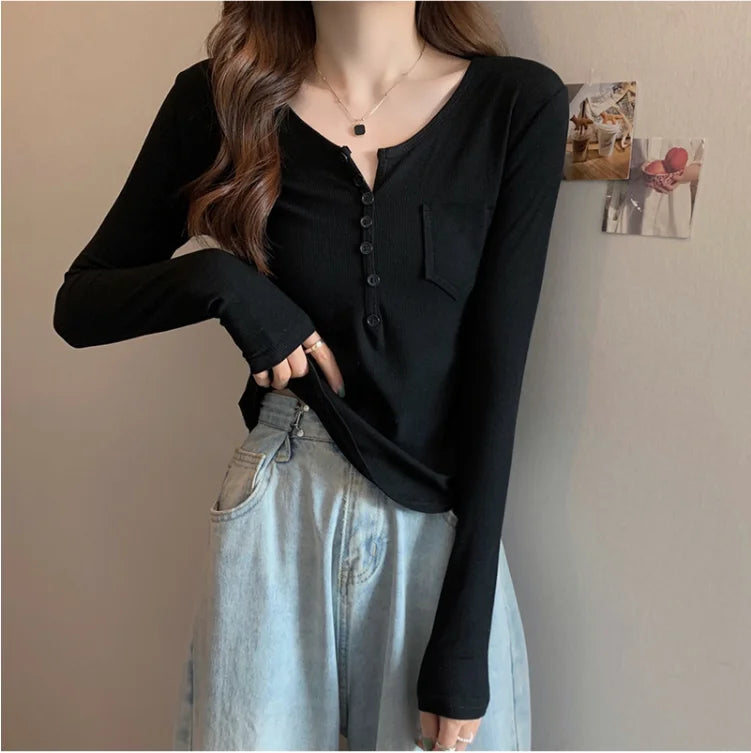 ✨ Plus Size Irregular Hem T-Shirt 👚 Long Sleeve Korean Style Top 🍁 Casual Spring Autumn Commute Wear