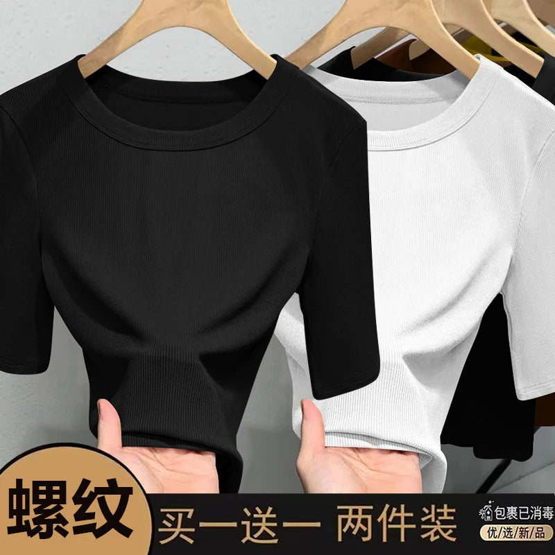 Slim Fit Ice Silk T-Shirt for Women | Summer Breathable Short Sleeve Top | Casual Round Neck Base Shirt