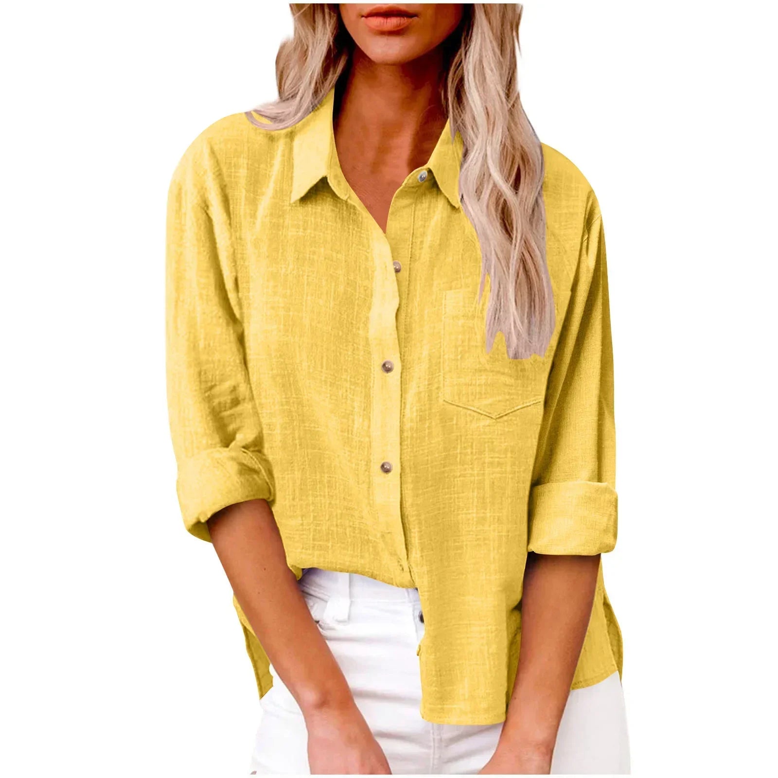 Cotton Linen Long Sleeve Women’s Shirt – Solid Elegant Casual T-Shirt 👚🌿