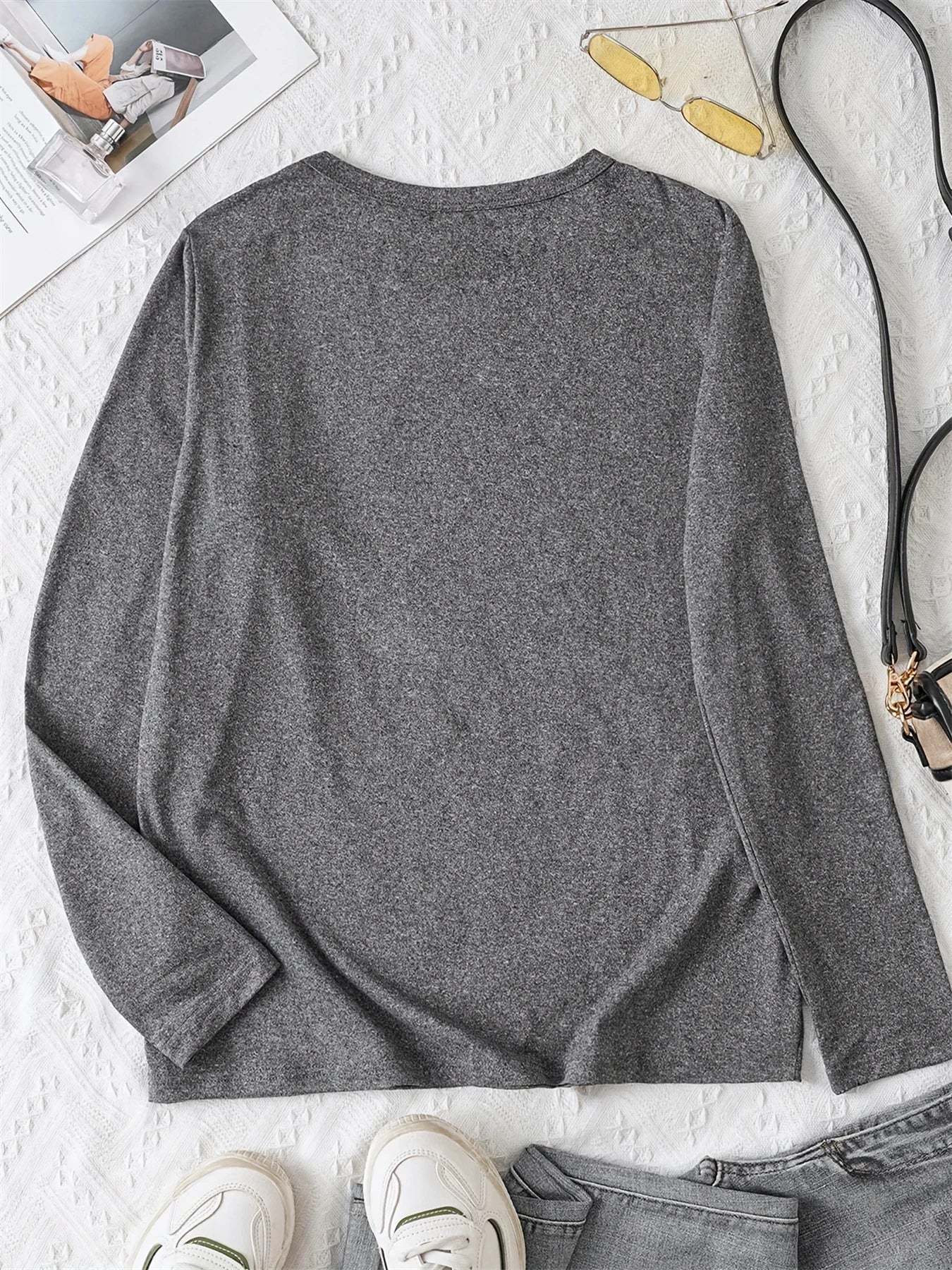Women’s 100% Cotton Long Sleeve T-Shirt | Spring Autumn Loose Fit Round Neck | Butterfly & Tree Graphic Top