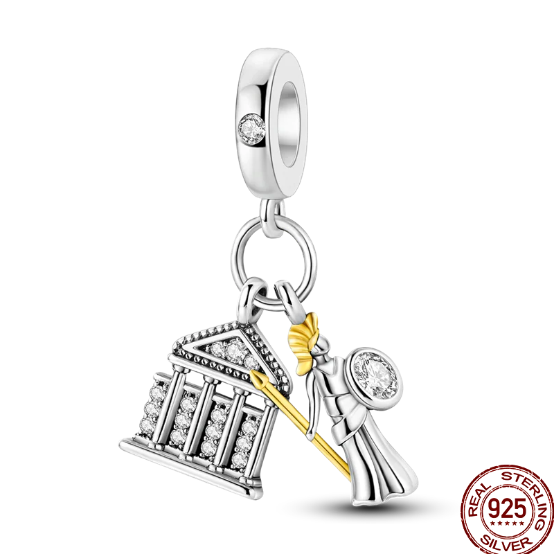 925 Sterling Silver Golden Zircon Saturn Flower Butterfly Charm Bead Fit 3MM Original Bracelet Women DIY Jewelry