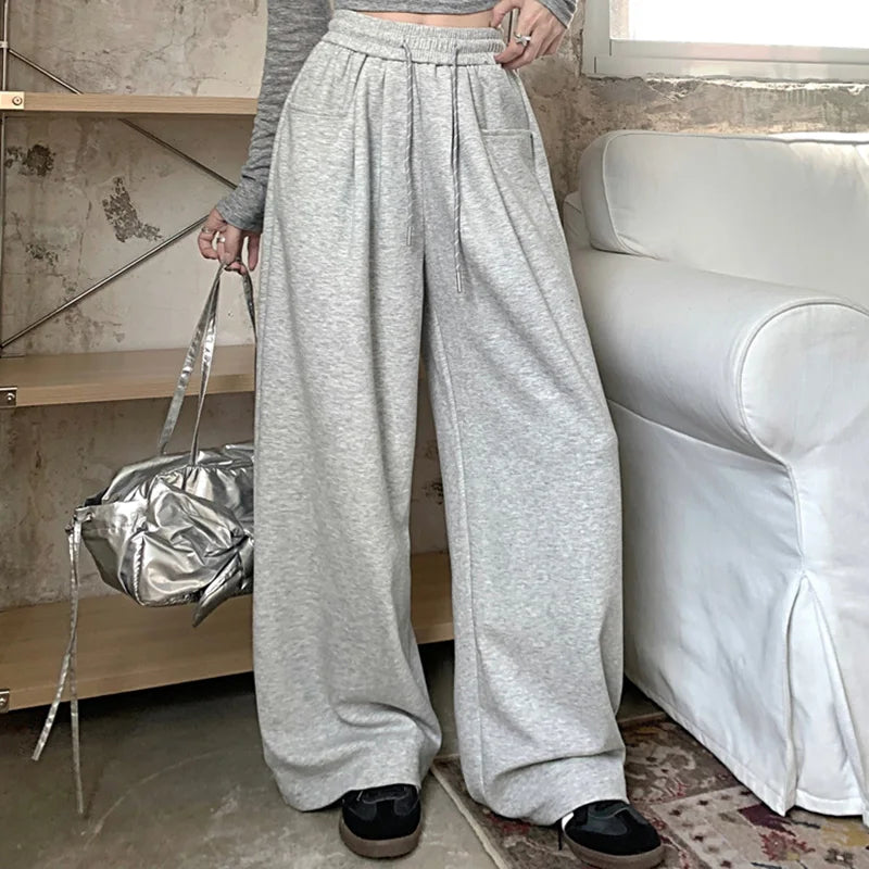 2024 Autumn Women’s Hip Hop Baggy High Waist Pants | Streetwear Wide Leg Drawstring Trousers