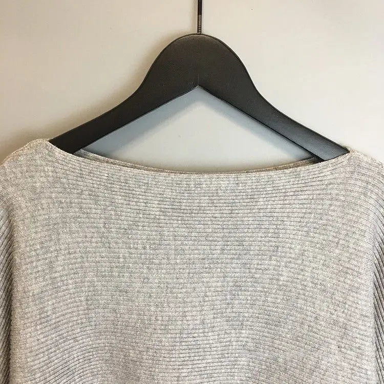 New Women’s One-Line Neck Bat Sleeve Knitted Sweater | Loose Simple OL Style Long Sleeve Solid Pullover