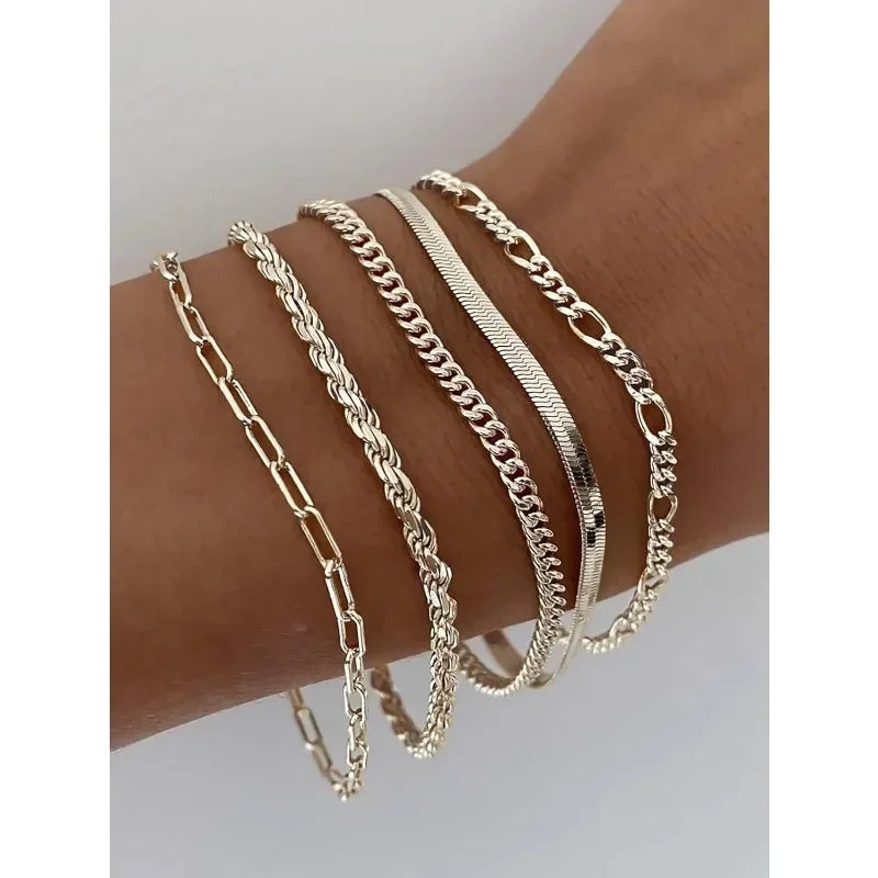 Vintage Punk 925 Sterling Silver & Gold Plated Bracelet Set – Cuban & Paper Clip Chains for Women