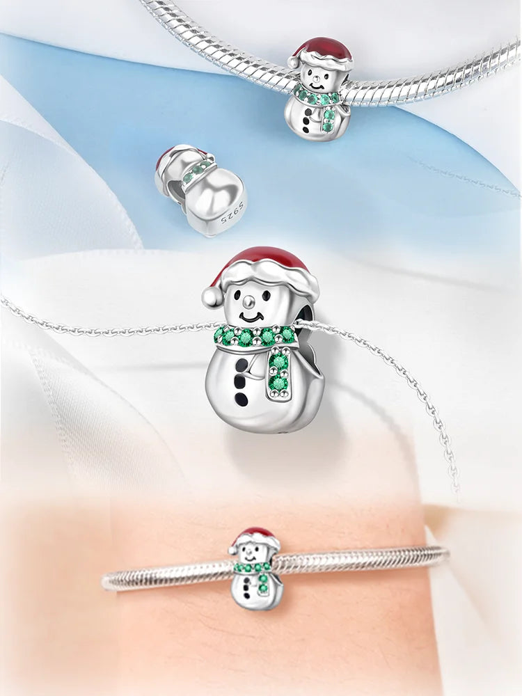 Santa Claus Christmas Snowman Silver Pendant for Women | Fits Original DIY Bracelets | Holiday Love Gift Jewelry