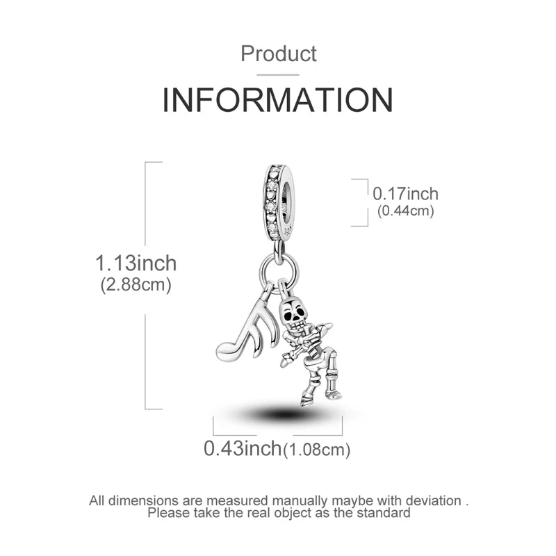 Halloween 925 Sterling Silver Charms | Pumpkin Skeleton Witch Bat Beads for Bracelet DIY Jewelry