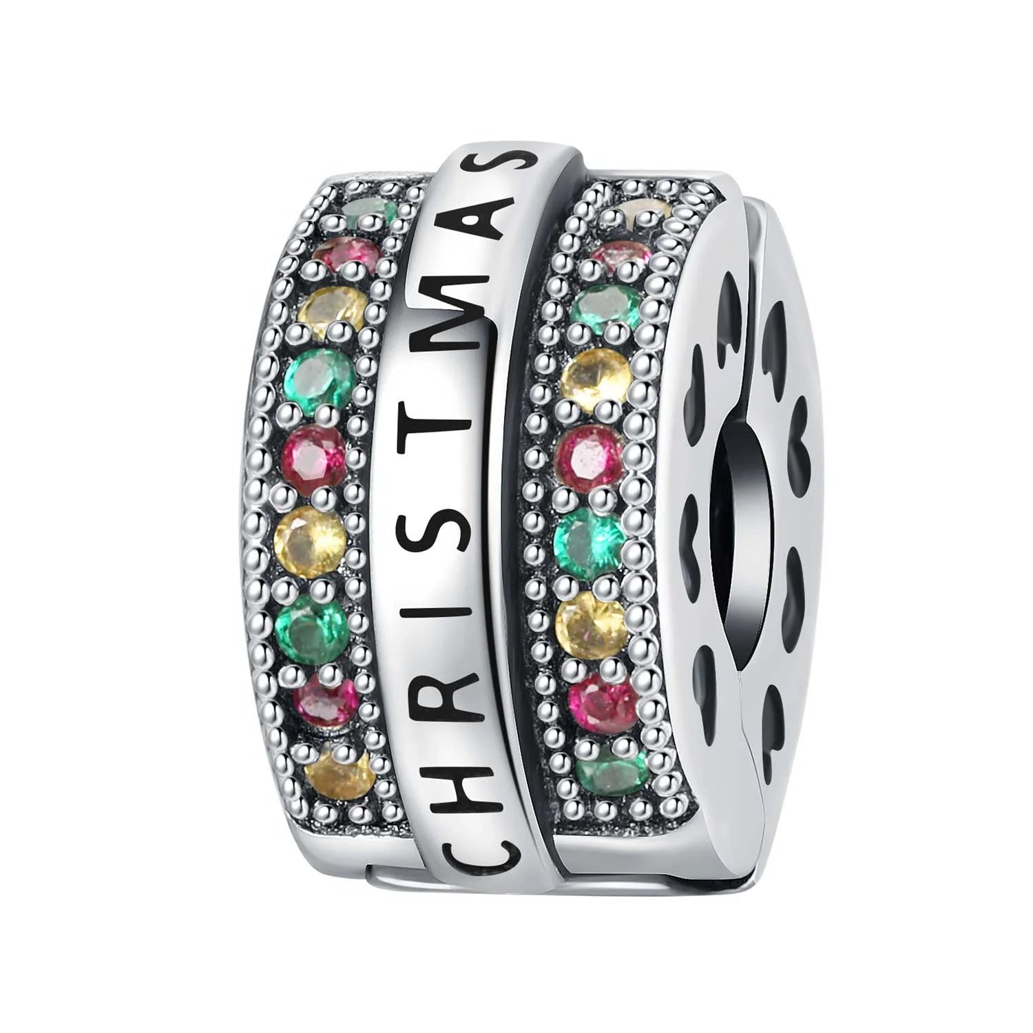 925 Sterling Silver Pave Clip Charms with Safety Chain | Colored Beads Stopper Clasp Fit Original Pandora Bracelet Jewelry