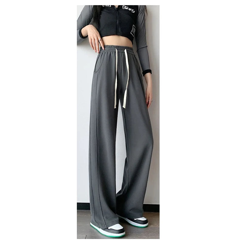 Women’s High Waisted Sweatpants | Casual Slim Fit Drawstring Pants | Korean Straight Leg Trousers